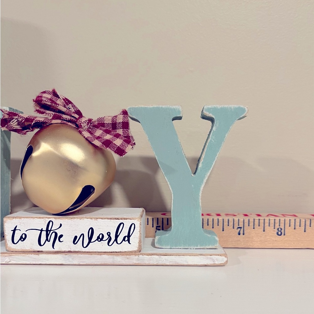 JOY Holiday Blue Decor Large Gold Bell Length 7” - Picture 2 of 5